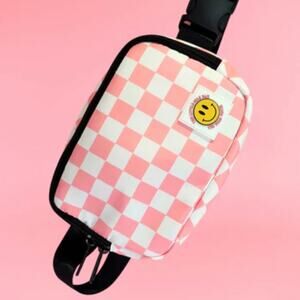 The Little Milk Bar Pink Checkered Smiley Face Fanny Pack Belt Bag New